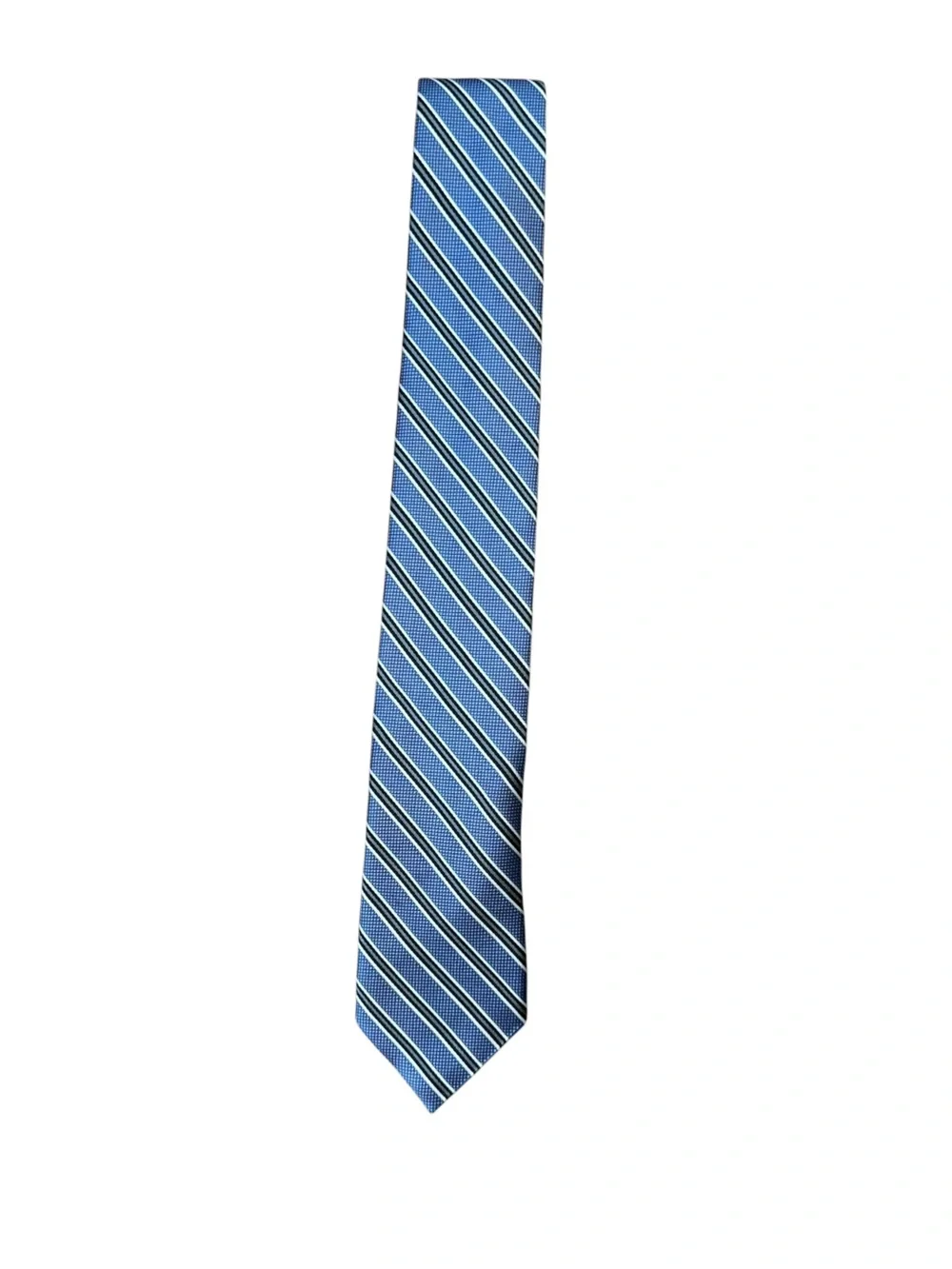 Hart Schaffner Marx 100% Silk Tie Blue Green Striped Made in Italy Necktie